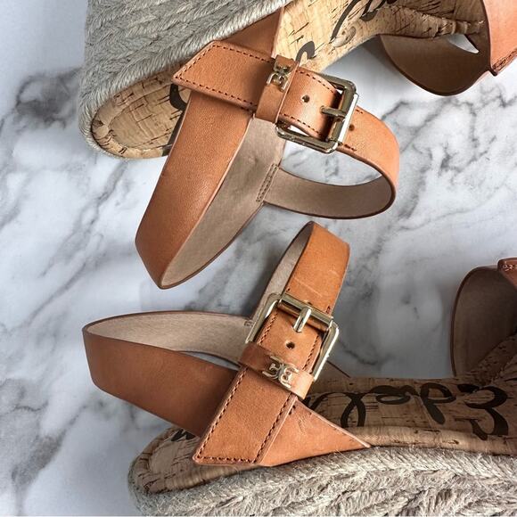 Sam Edelman Maura Espadrille Tan Leather Wedge Sandals Size 10 NEW - Picture 11 of 11